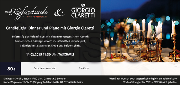 Candlelight, Dinner & Piano mit Giorgio Claretti